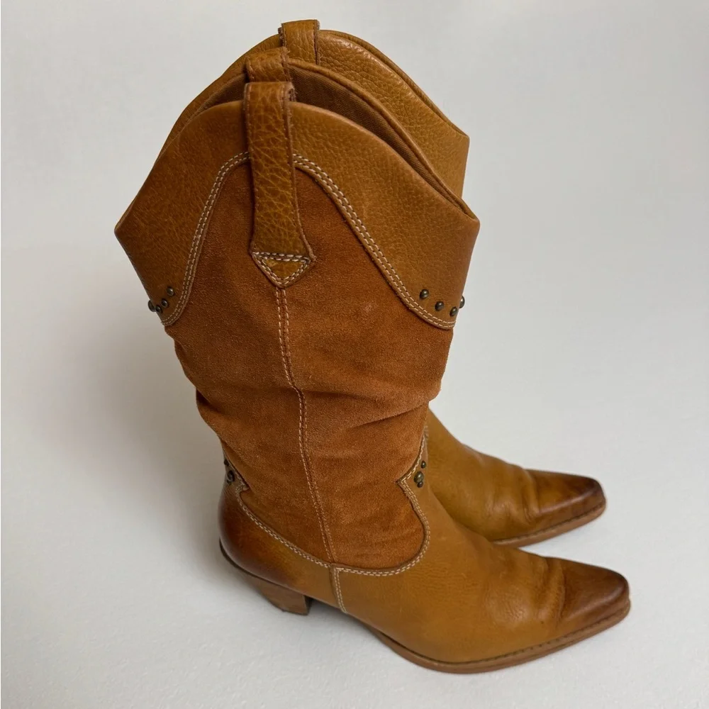 Vintage Y2K Bass Western Brown Leather Studded Boots Size 7.5 - Picture 4 of 14